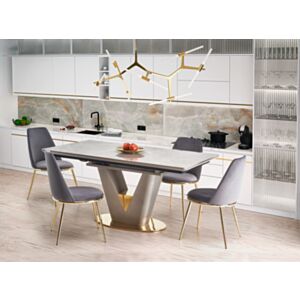 Jedilna miza HM VALENTINO 160/220x90x76 cm, sivi marmor/svetlo siva/zlata